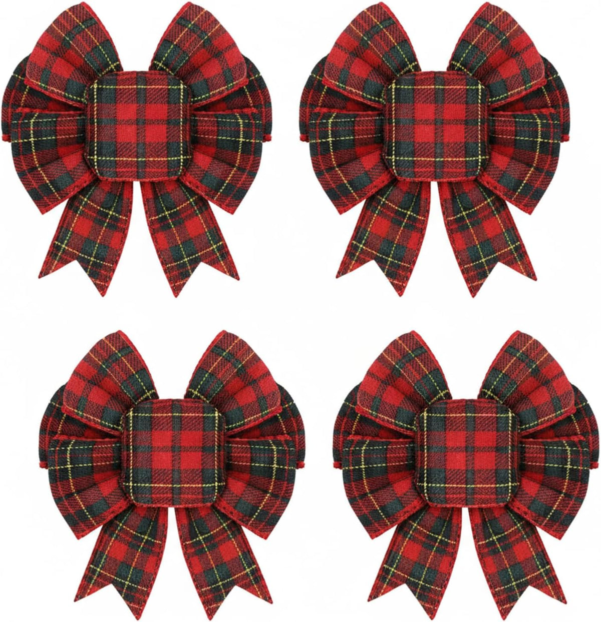 Home Collection Pack of 4 Christmas Buffalo Plaid Bows Burlap Gingham Ribbon Bows for Tree and Wreath Decor 6 Inch