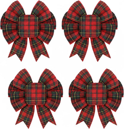 Home Collection Pack of 4 Christmas Buffalo Plaid Bows Burlap Gingham Ribbon Bows for Tree and Wreath Decor 6 Inch