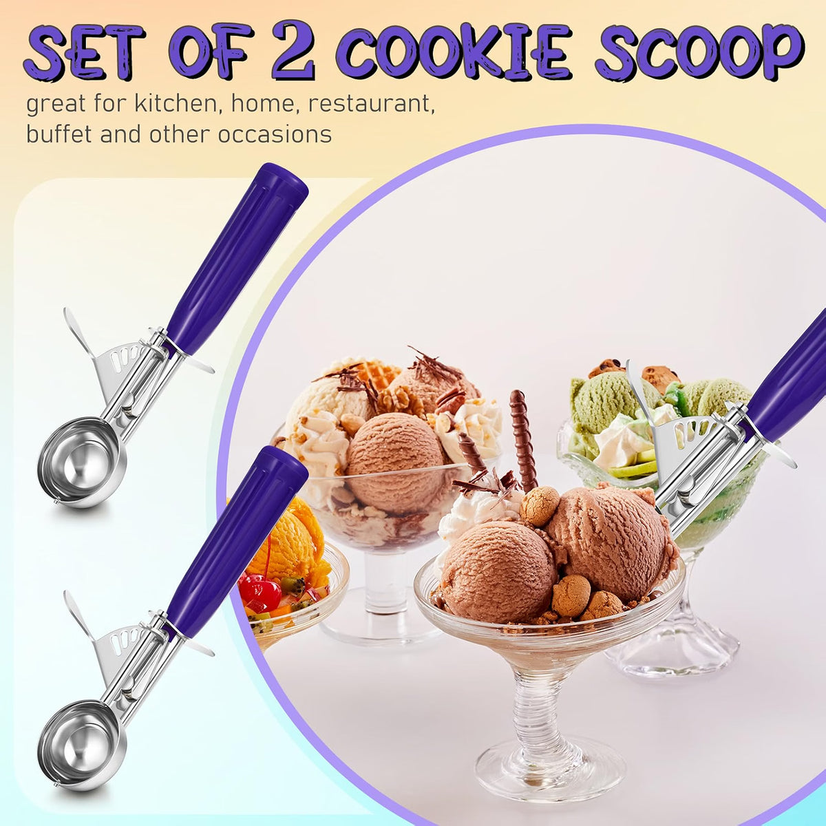 Home Collection Pack of 2 Stainless Steel Ice Cream Scoops with Trigger