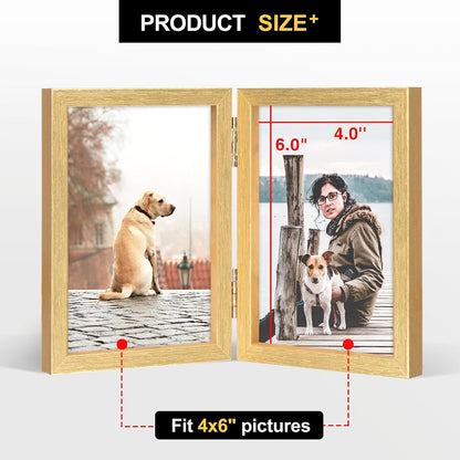 Home Collection Double Wooden Hinged Picture Frame 4x6 Inch Vertical Tabletop Display