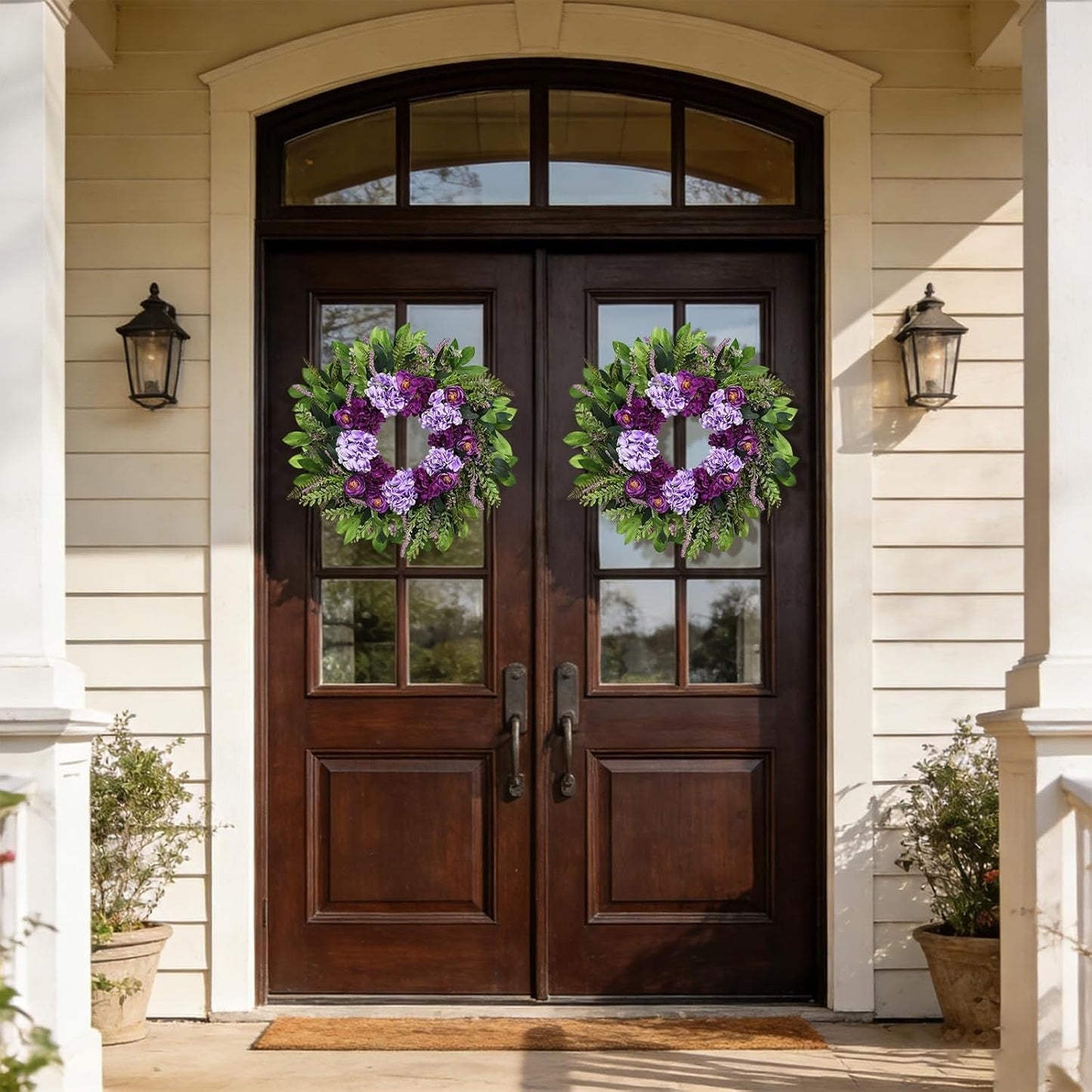 Home Collection Summer Wreath for Front Door with Purple Hydrangea and Ranunculus 24 Inch