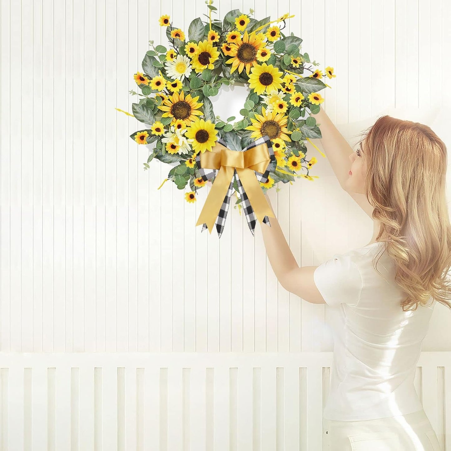 Home Collection Spring Summer Sunflower Wreath for Front Door 22 Inch