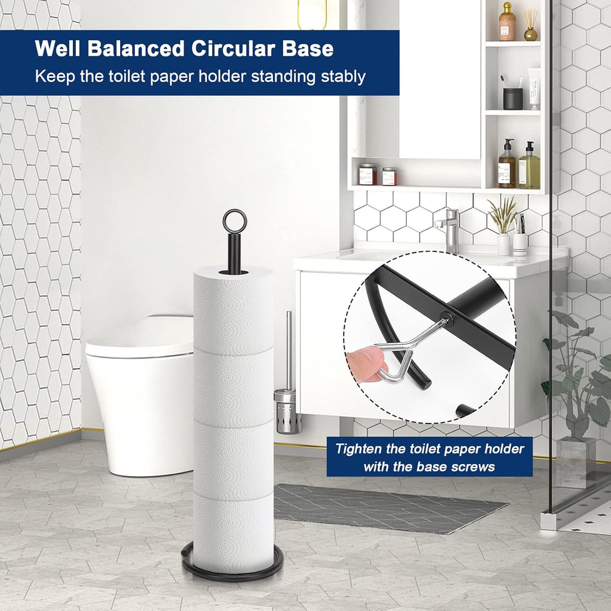 Home Collection Freestanding Metal Toilet Paper Holder Stand with 4-Roll Storage