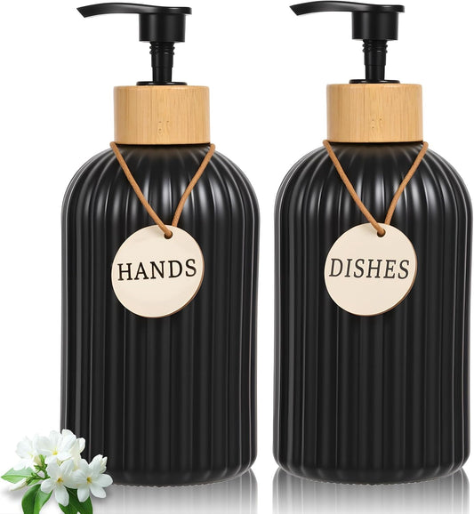 Home Collection 2-Pack 14.5 oz Glass Soap Dispenser with Bamboo Pump