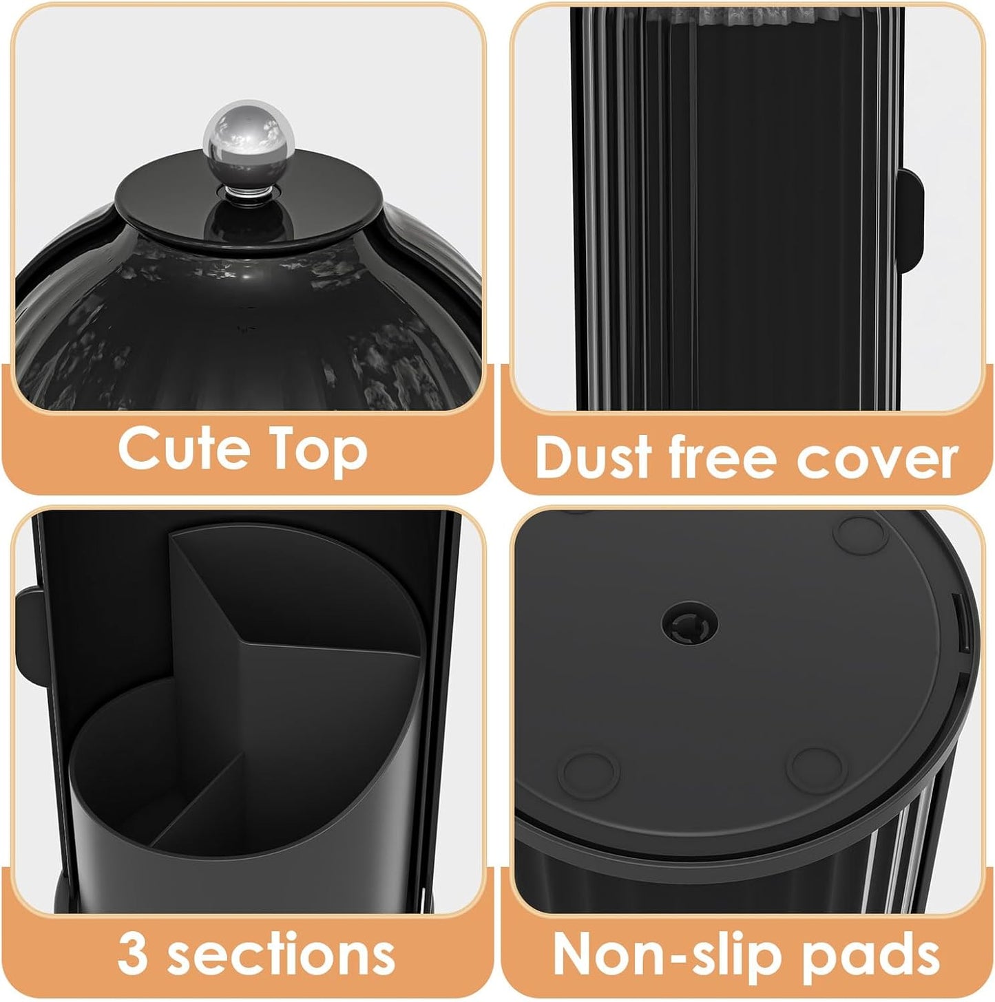 Home Collection Rotating Makeup Brush Holder with Lid Black