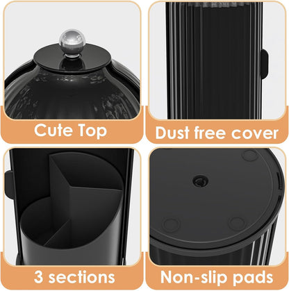 Home Collection Rotating Makeup Brush Holder with Lid Black