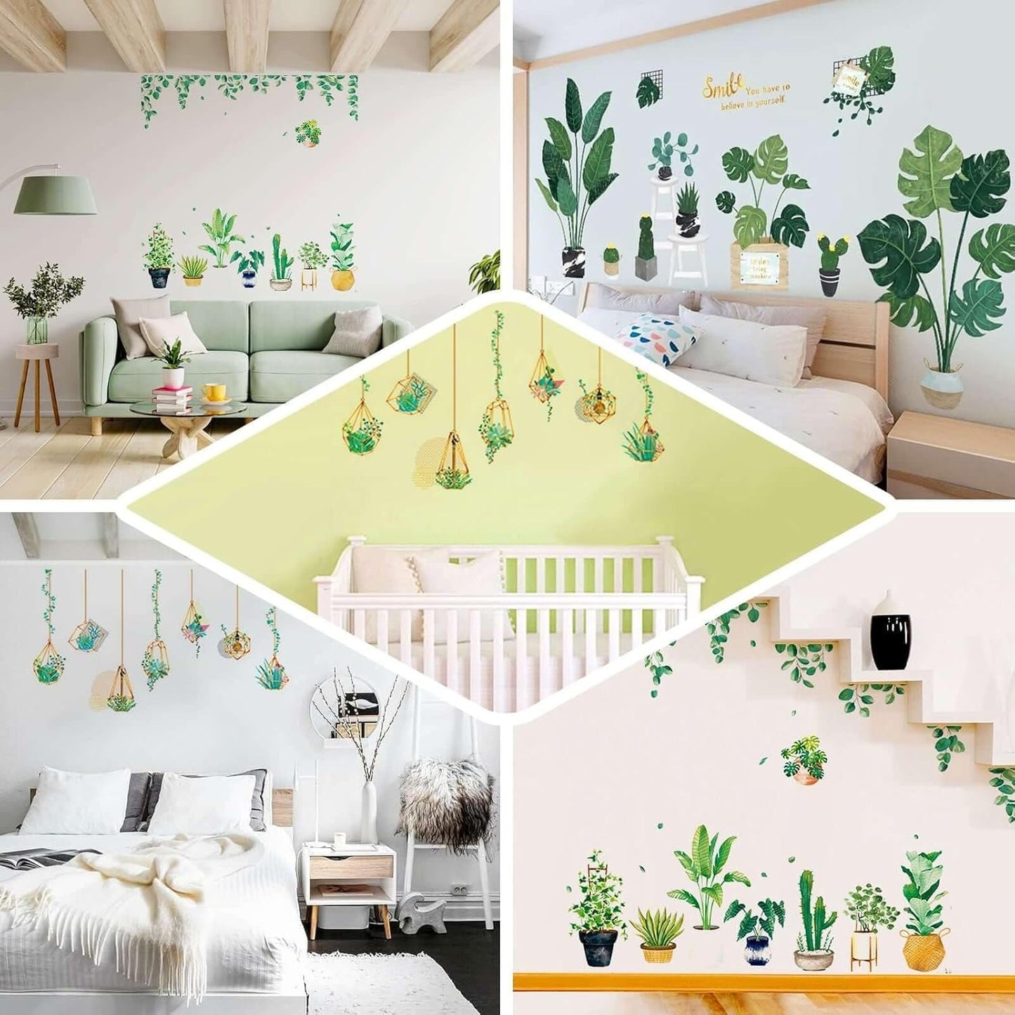 Home Collection Removable PVC Green Potted Plants Wall Stickers