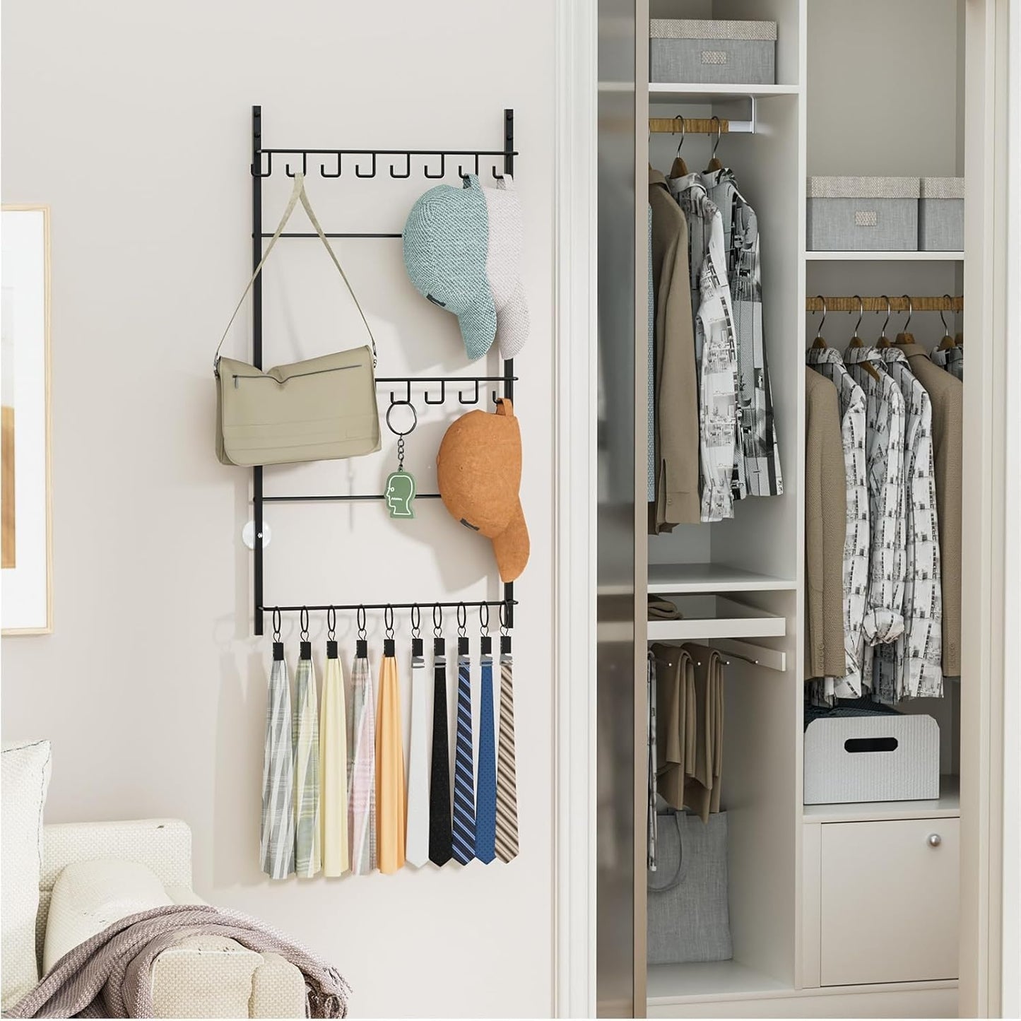 Home Collection 3 Tier Over Door Hat Rack Organizer Hat Storage with 16 Hooks