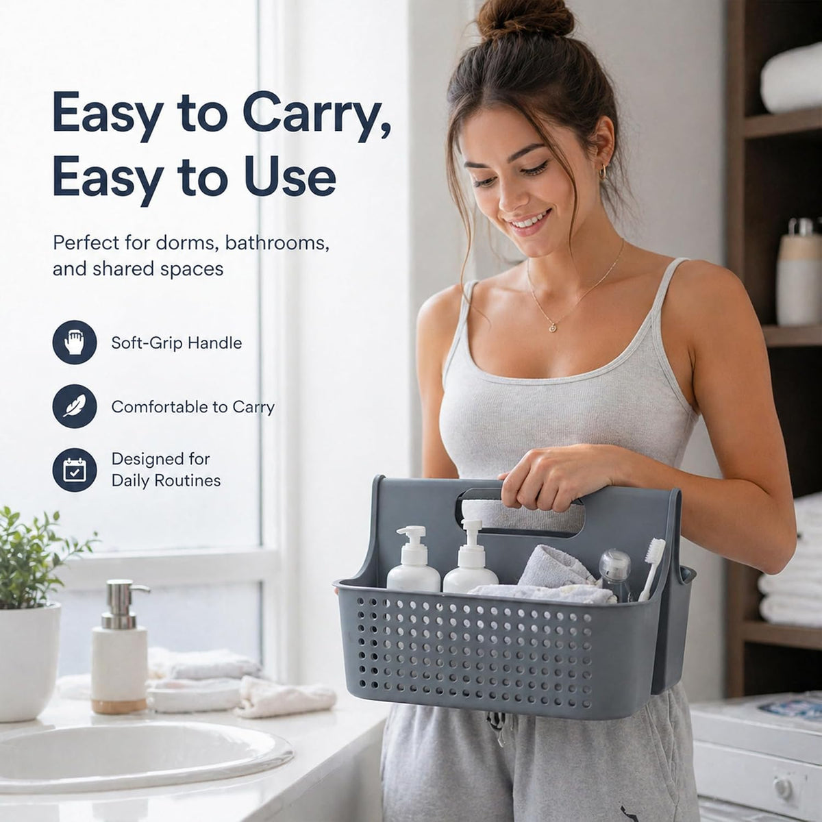 Home Collection Portable 2-Compartment Plastic Shower Caddy Basket with Handle