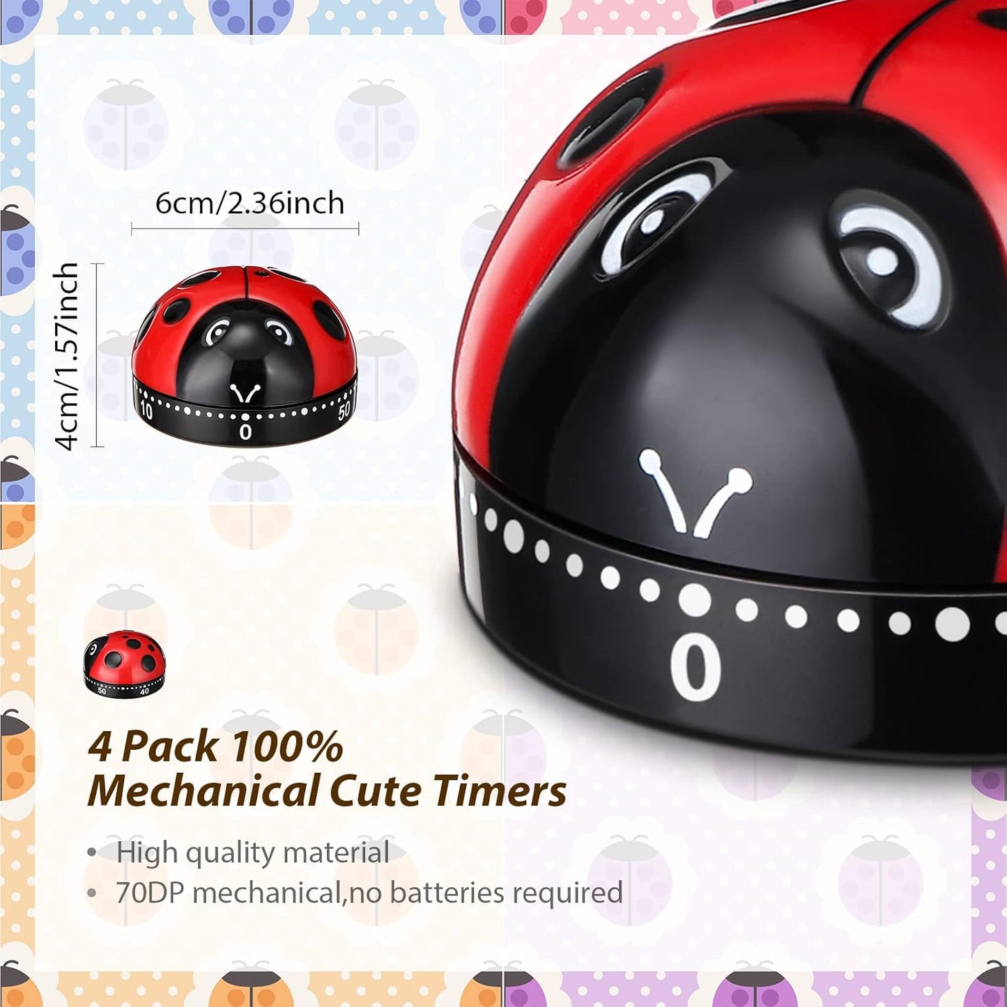 Home Collection 4-Pack Ladybug Kitchen Timers
