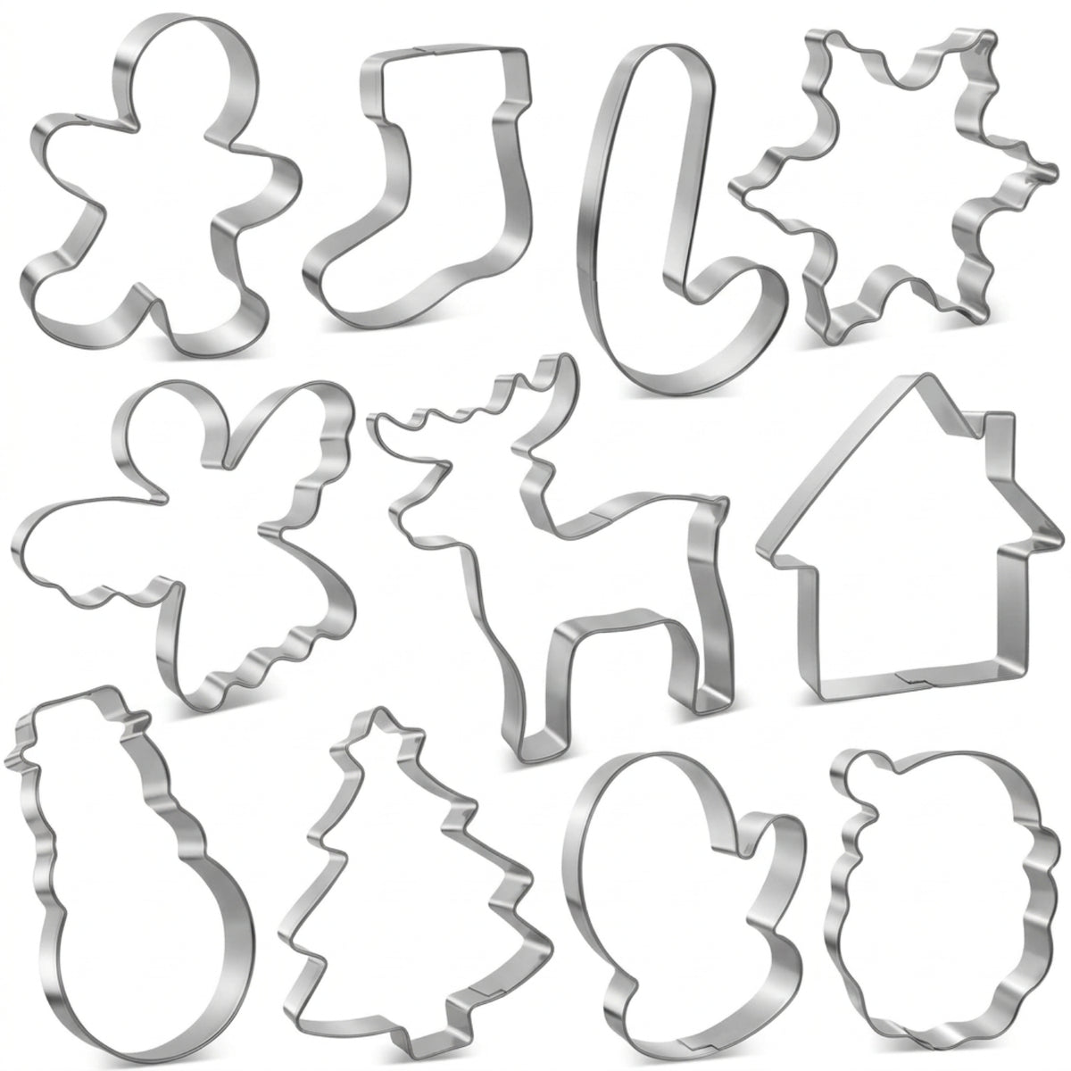 Home Collection Pack of 11 Christmas Cookie Cutter Set Gingerbread Man Tree Snowflake Santa and Reindeer Shapes