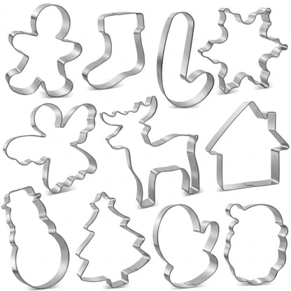 Home Collection Pack of 11 Christmas Cookie Cutter Set Gingerbread Man Tree Snowflake Santa and Reindeer Shapes