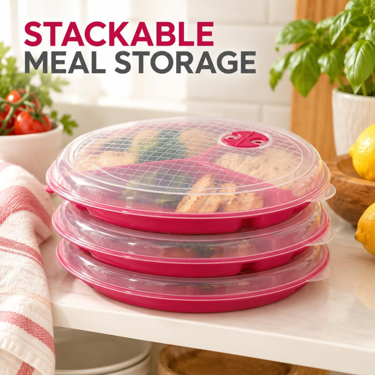 Home Collection Pack of 3 Divided Meal Prep Containers Pink