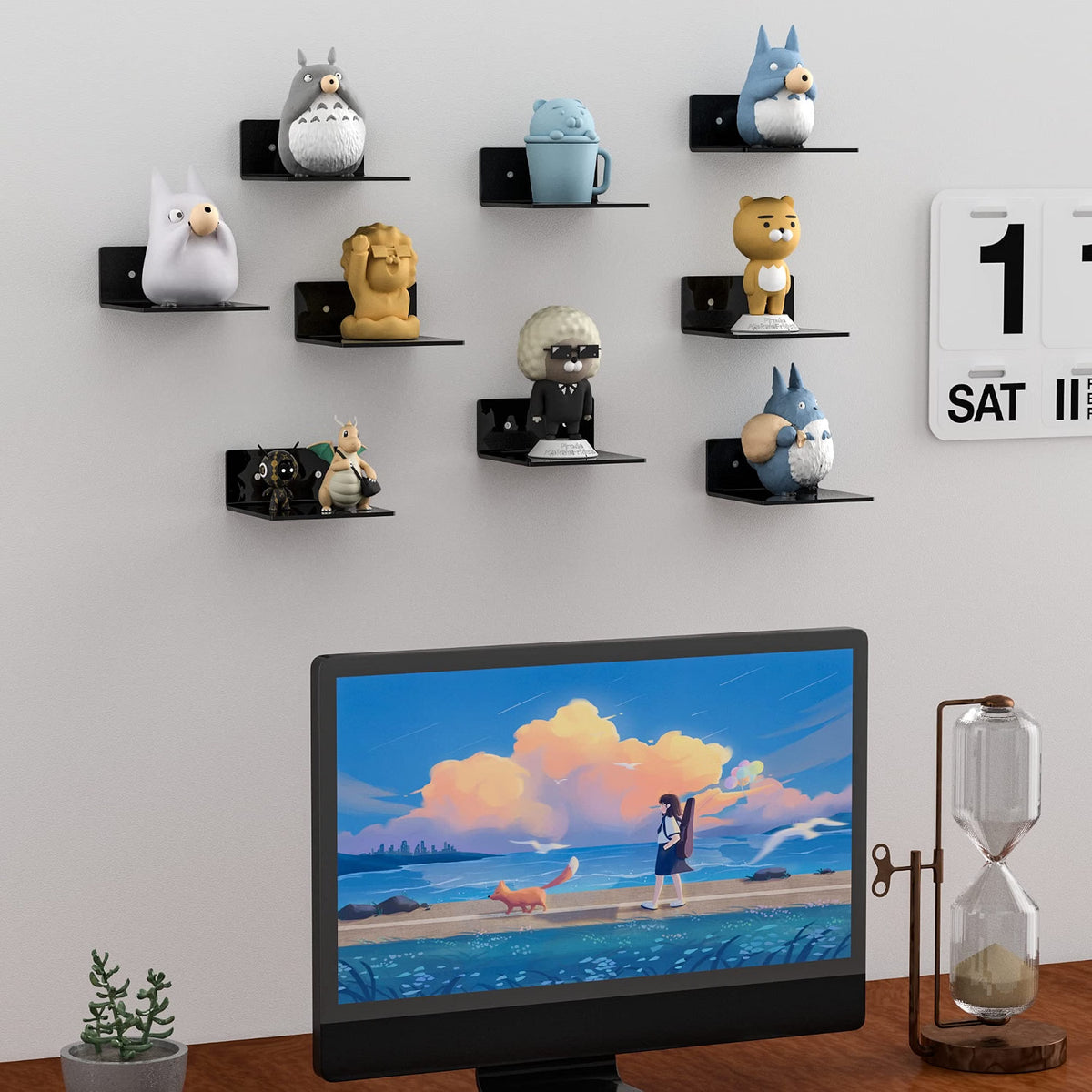 Home Collection Pack of 2 6-Inch Acrylic Floating Wall Shelves for Figures, Plants and Décor