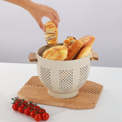 Home Collection 5.5 Qt Metal Colander with Wood Handles 11.26 Inch Large Kitchen Strainer