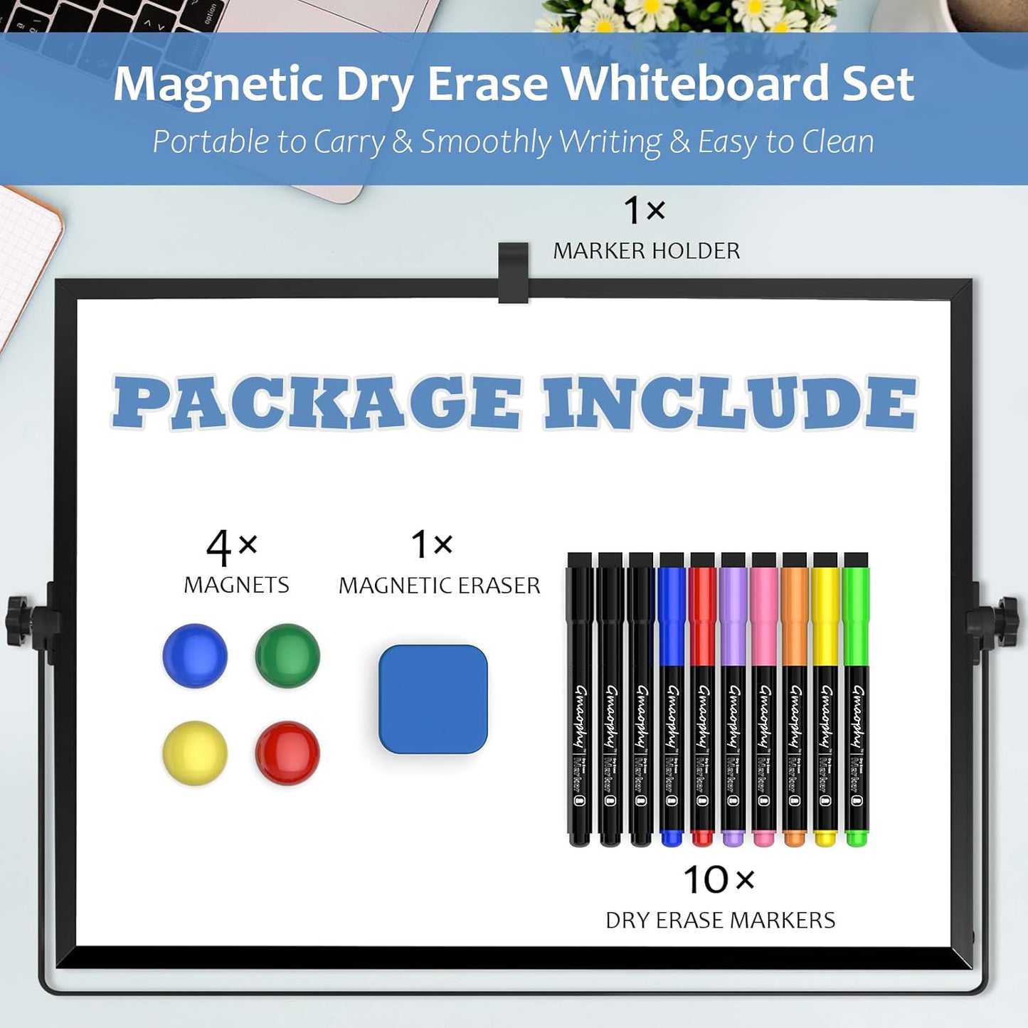 Home Collection 16" x 12" Double-Sided Magnetic Dry Erase White Board with Stand and Accessories