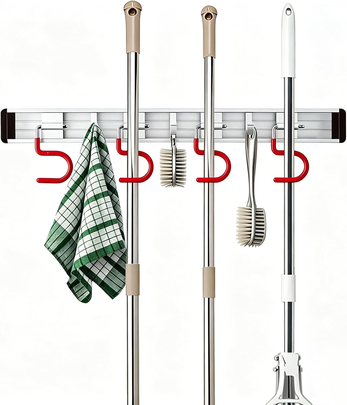 Home Collection Stainless Steel Wall Mounted Mop & Broom Holder Rack