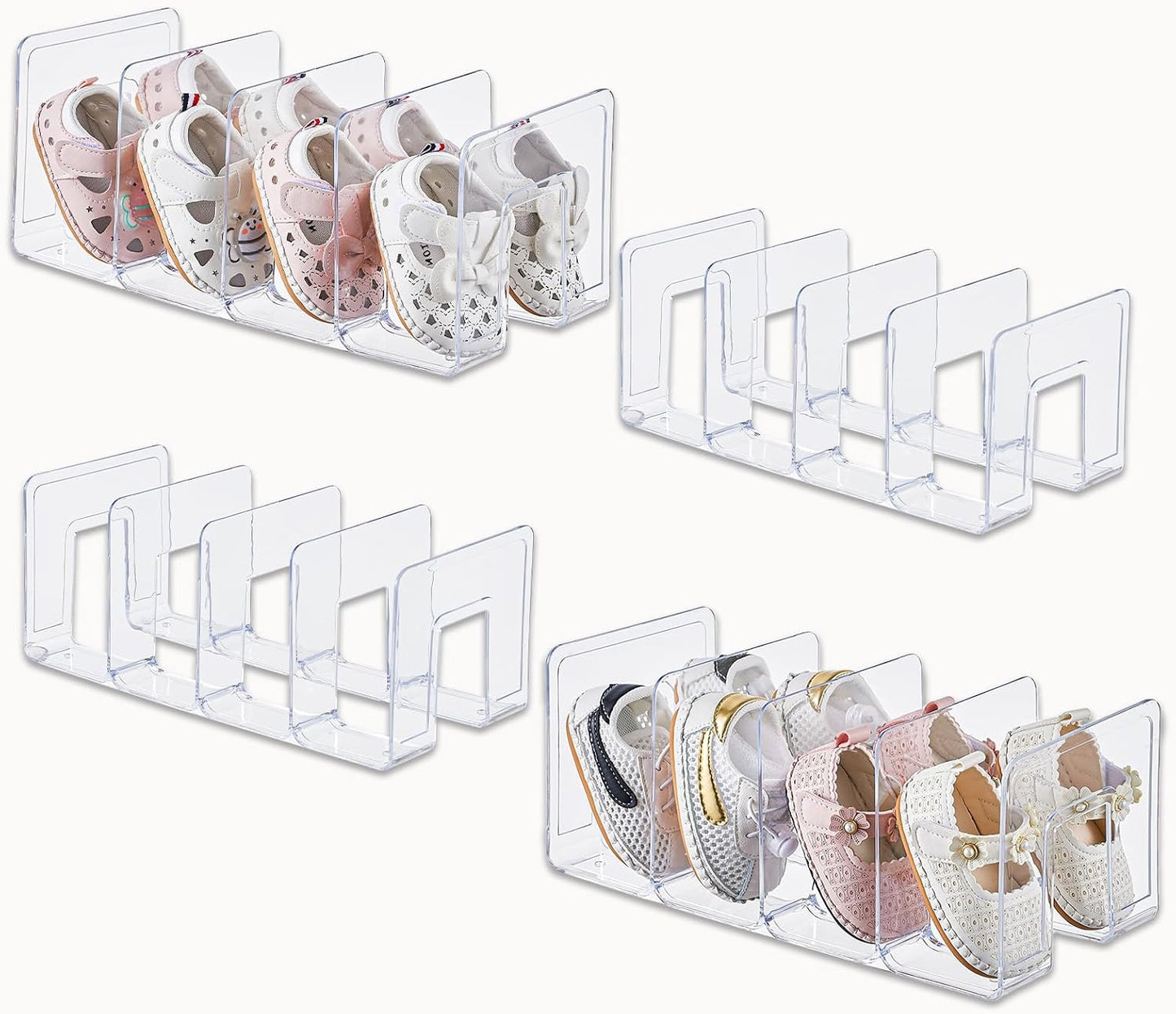 Home Collection Clear Acrylic Kids Shoe Rack Organizer 4-Pair Storage Stackable Closet Shelf