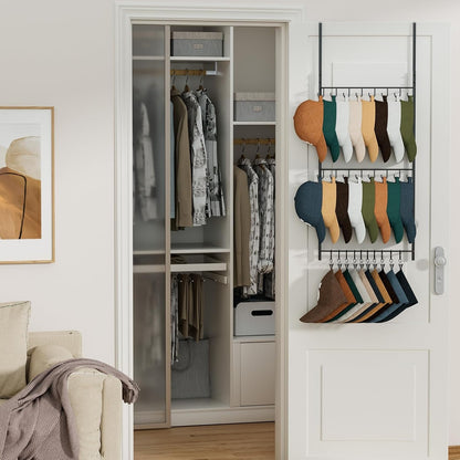Home Collection 3 Tier Over Door Hat Rack Organizer Hat Storage with 16 Hooks