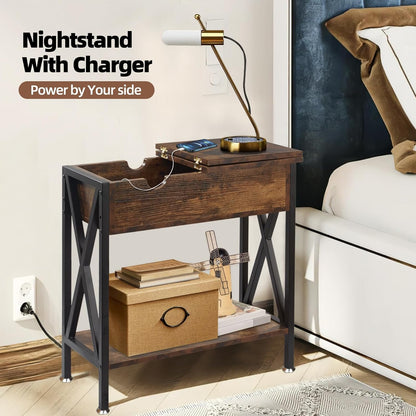 Home Collection Rustic Brown End Table with Charging Station