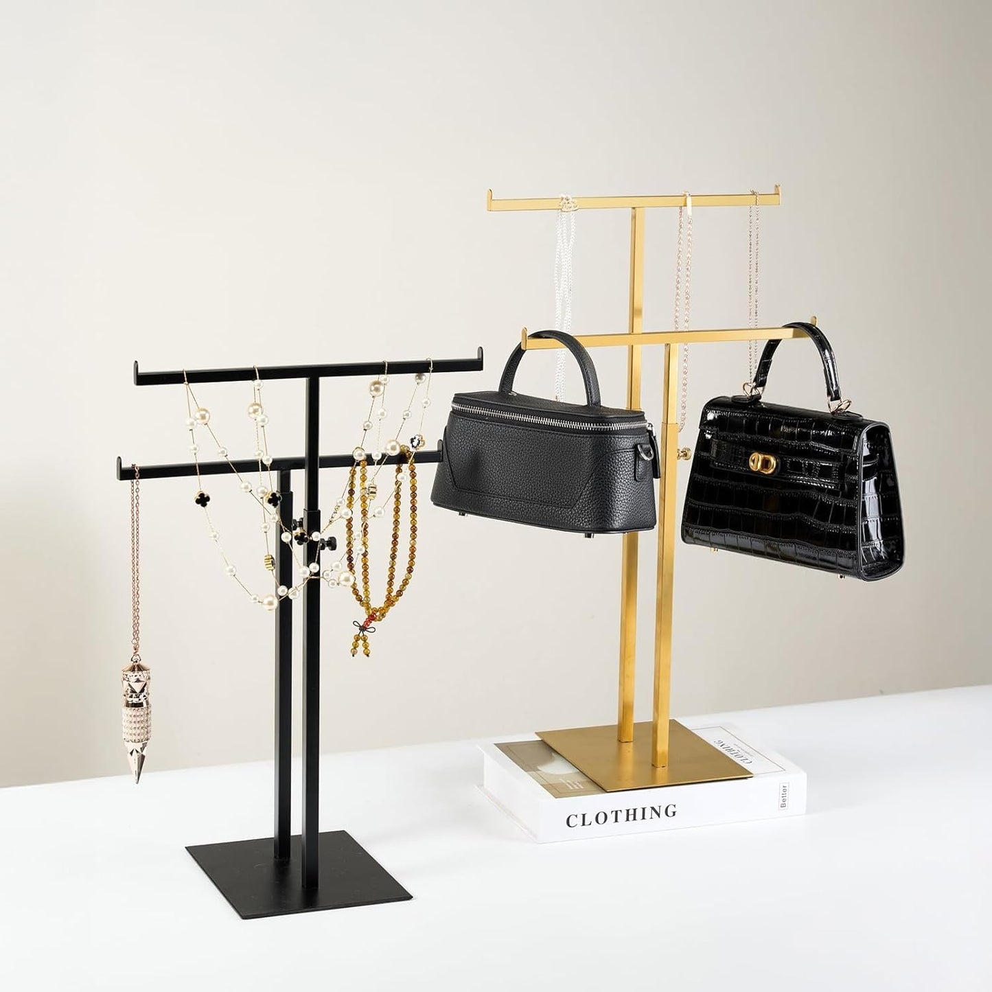 Home Collection Adjustable Double T-Shaped Purse Display Stand and Jewelry Holder