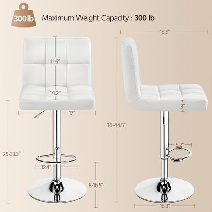 Home Collection White PU Leather Adjustable Swivel Bar Stools Set of 2