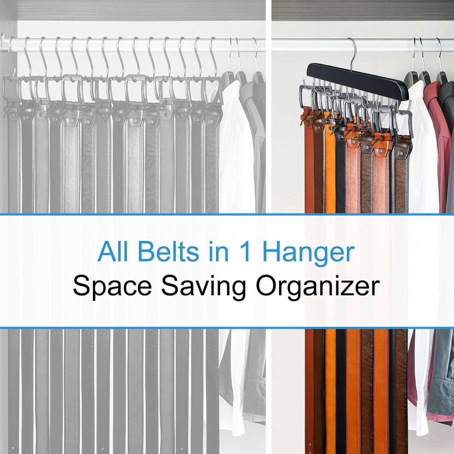 Home Collection Belt Hanger for Closet with 14 Hooks Holds Up to 42 Belts,