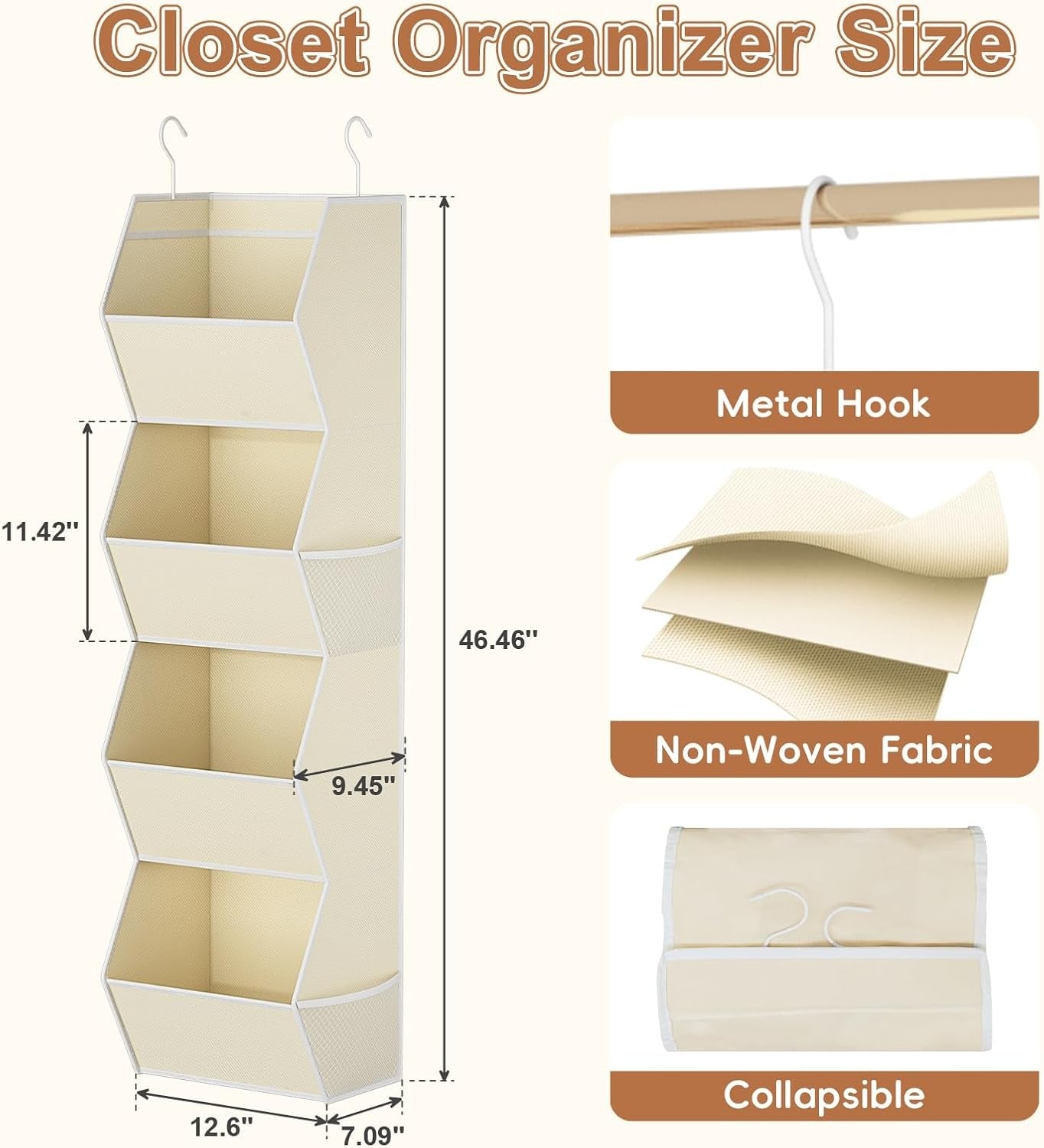 Home Collection 4-Shelf Hanging Closet Organizer with Mesh Pocket