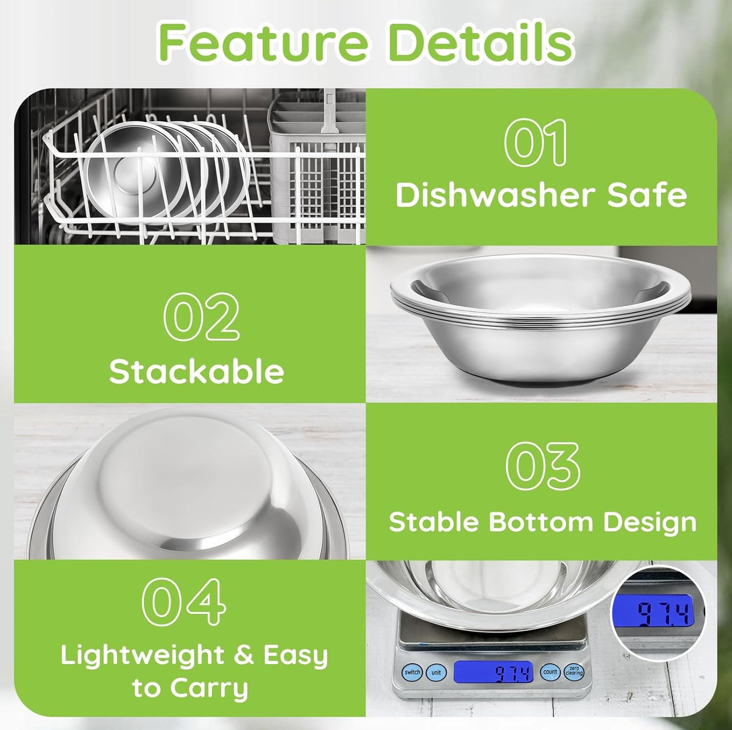 Home Collection 6-Pc 304 Stainless Steel Mixing Bowls