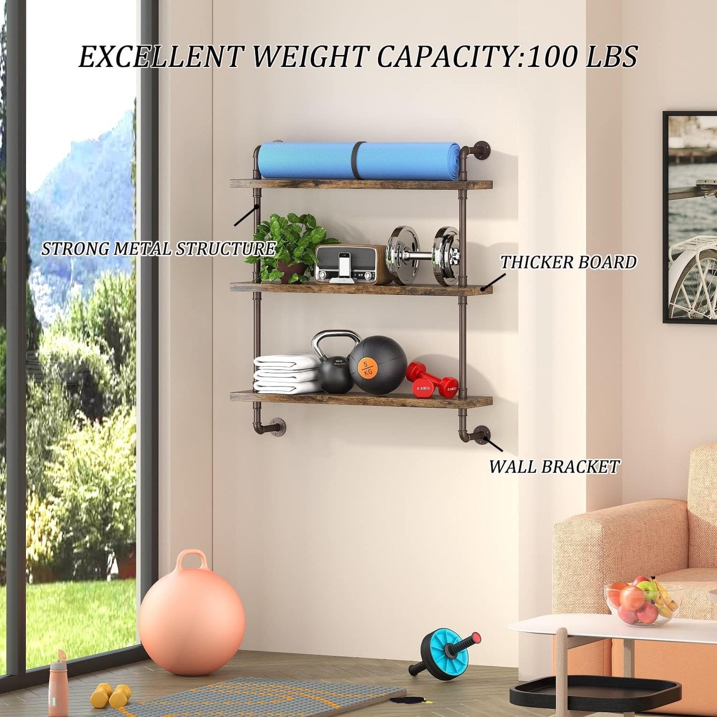 Home Collection 3-Tier Industrial Pipe Shelf  24"