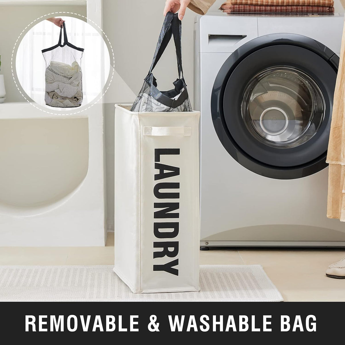 Home Collection 45L Slim Laundry Hamper with Removable Inner Bag and Side Handles
