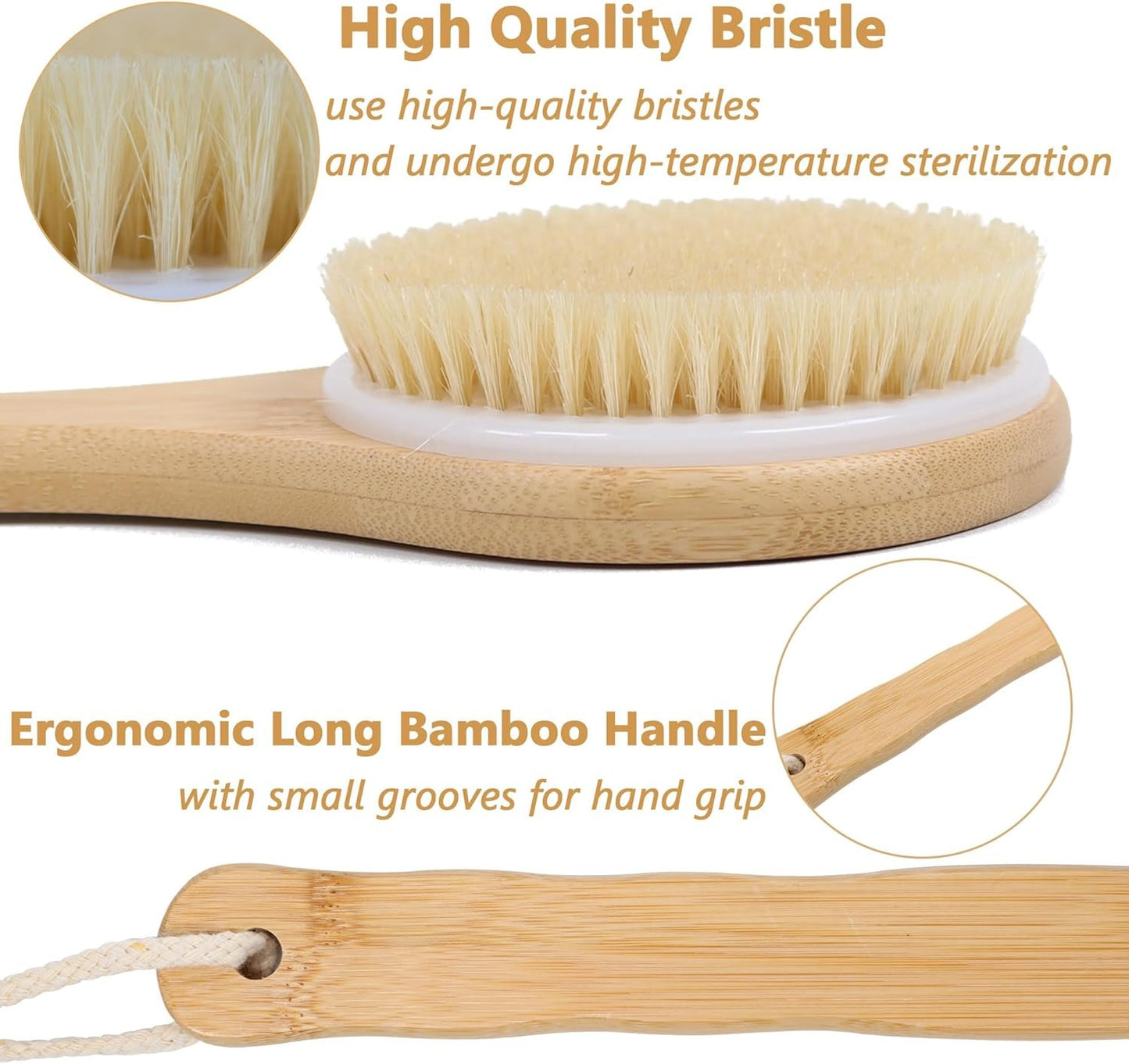 Home Collection Bamboo Long Handle Back Scrubber Brush