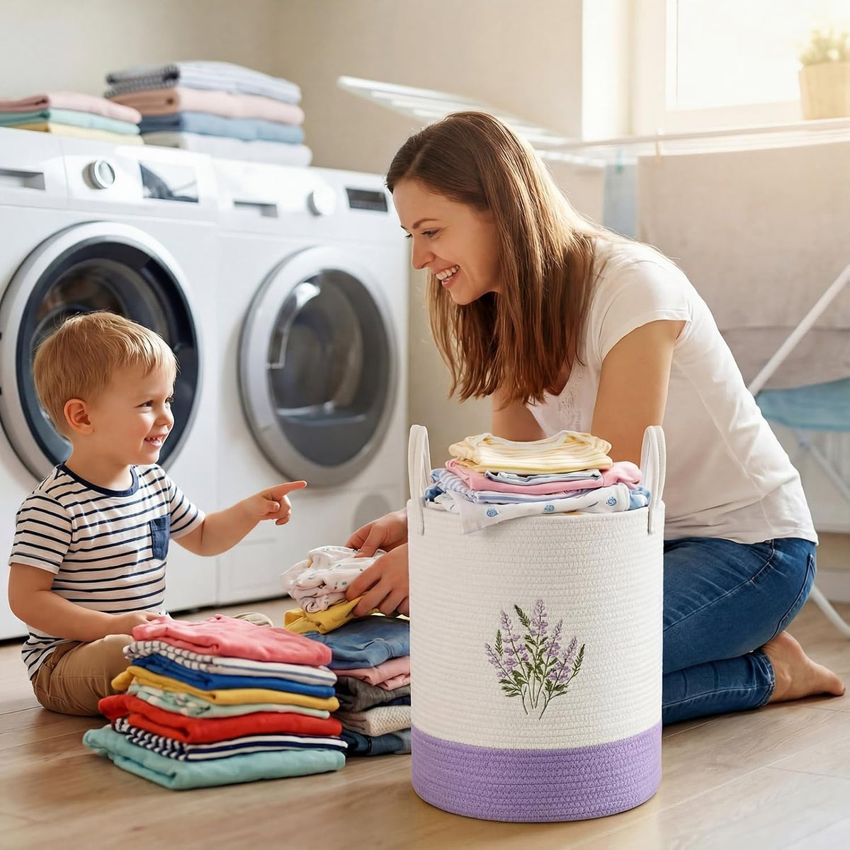 Home Collection Cotton Rope Laundry Hamper with Handles 14x18-Inch