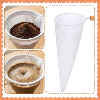 Home Collection Pack of 2 Reusable Cloth Coffee andTea Strainer with Wood Handle