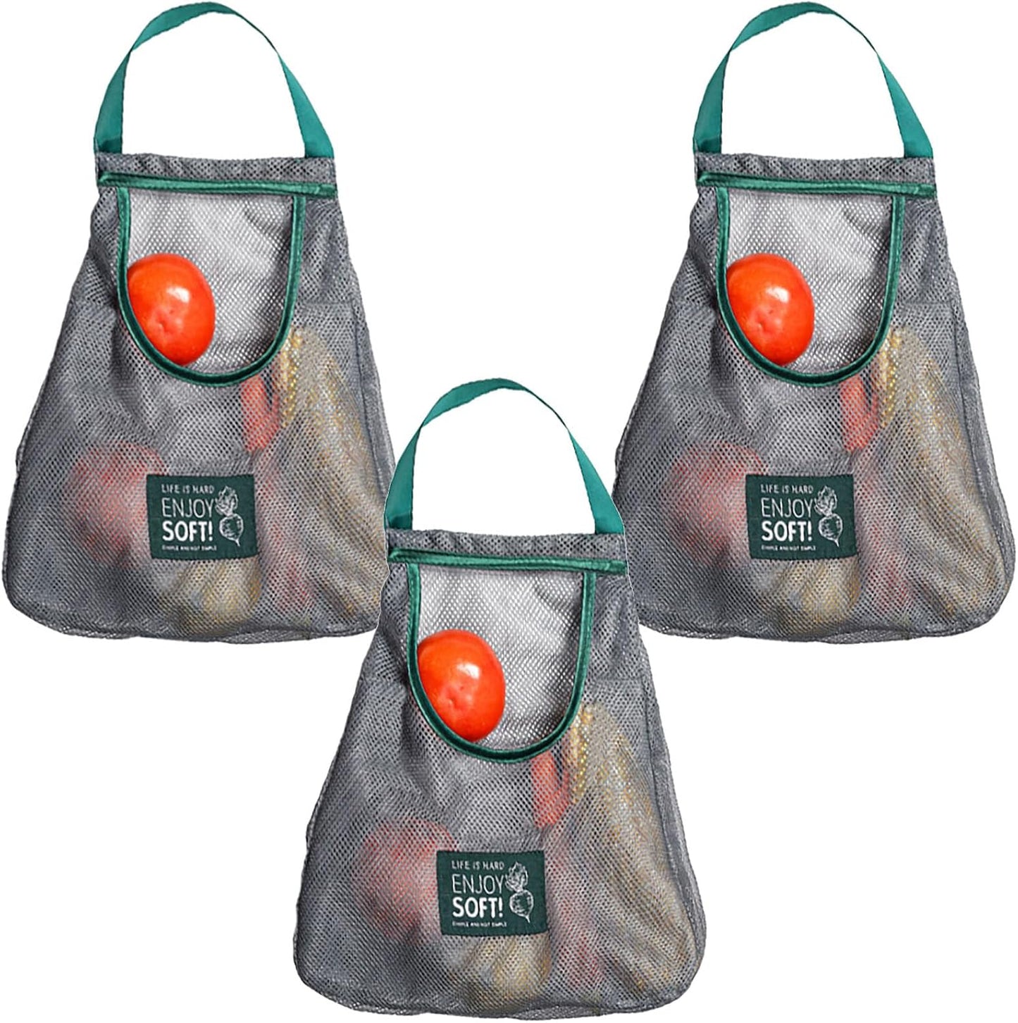 Home Collection Pack of 3 Mesh Produce Bags Hanging Fruit and Vegetable Storage Bag