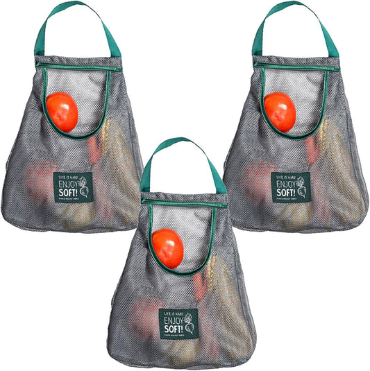 Home Collection Pack of 3 Mesh Produce Bags Hanging Fruit and Vegetable Storage Bag
