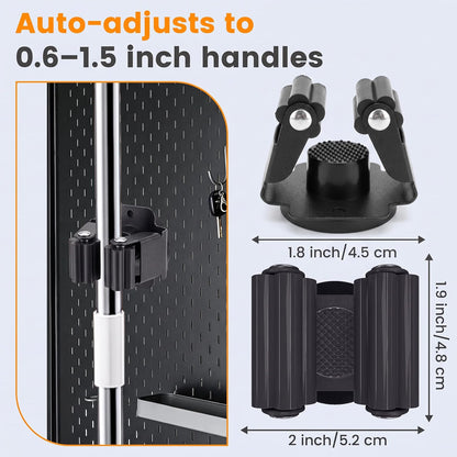 Home Collection Pack of 4 Black Magnetic Mop and Broom Holders with Anti-Slip Grips