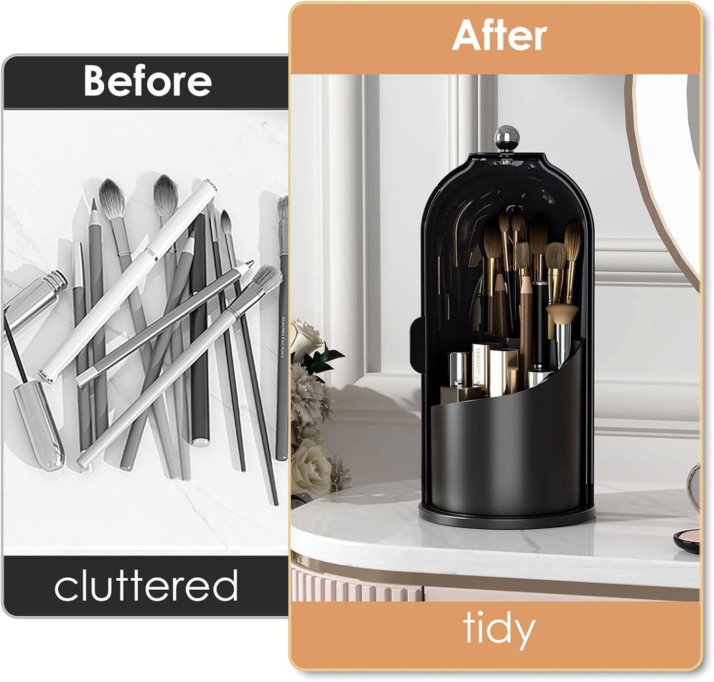 Home Collection Rotating Makeup Brush Holder with Lid Black