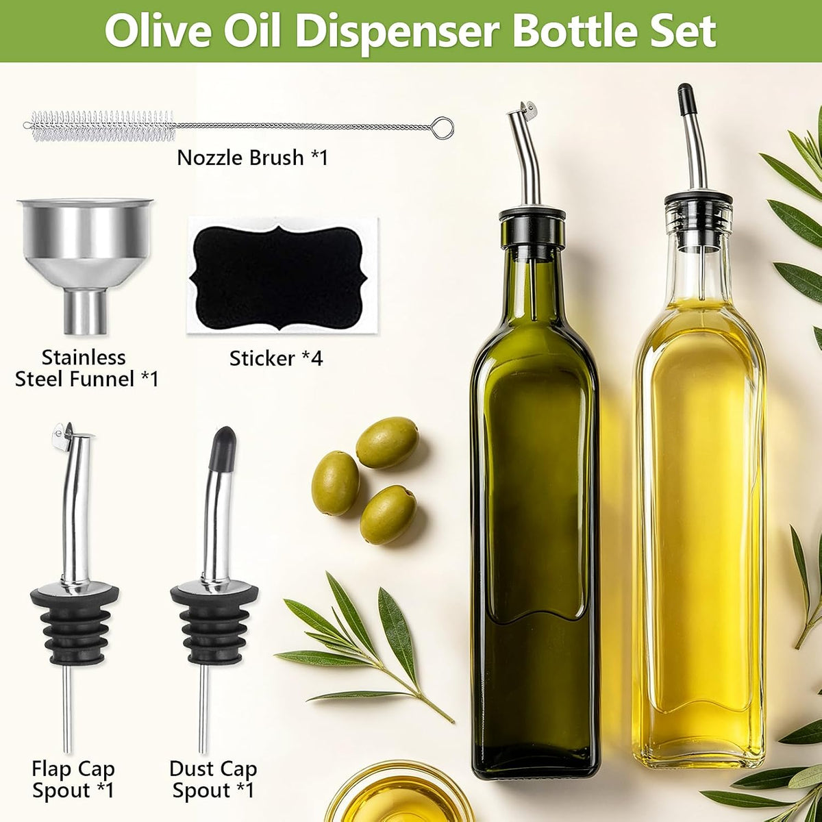Home Collection Glass Olive Oil and Vinegar Dispenser Bottle Set