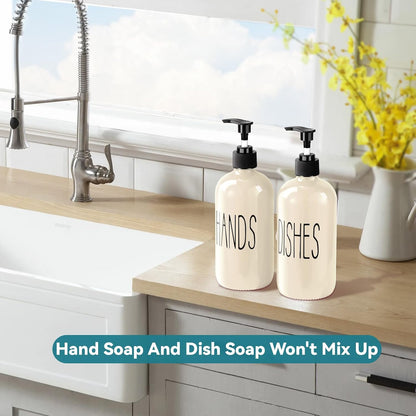 Home Collection Pack of 2 Glass Soap Dispenser Kitchen Sink Dish and Hand Soap Pump Bottles 16 oz