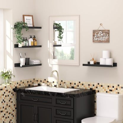 Home Collection Floating Wall Shelves Set of 6 Black
