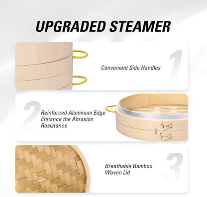 Home Collection 2-Tier Bamboo Steamer Basket Set of 10"