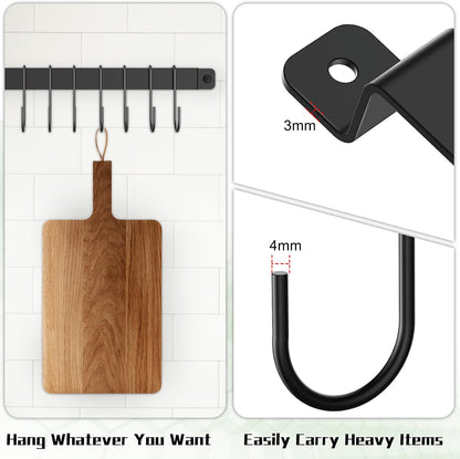 Home Collection Wall Mount Kitchen Pot and Pan Hanging Rail Rack with 10 S-Hooks