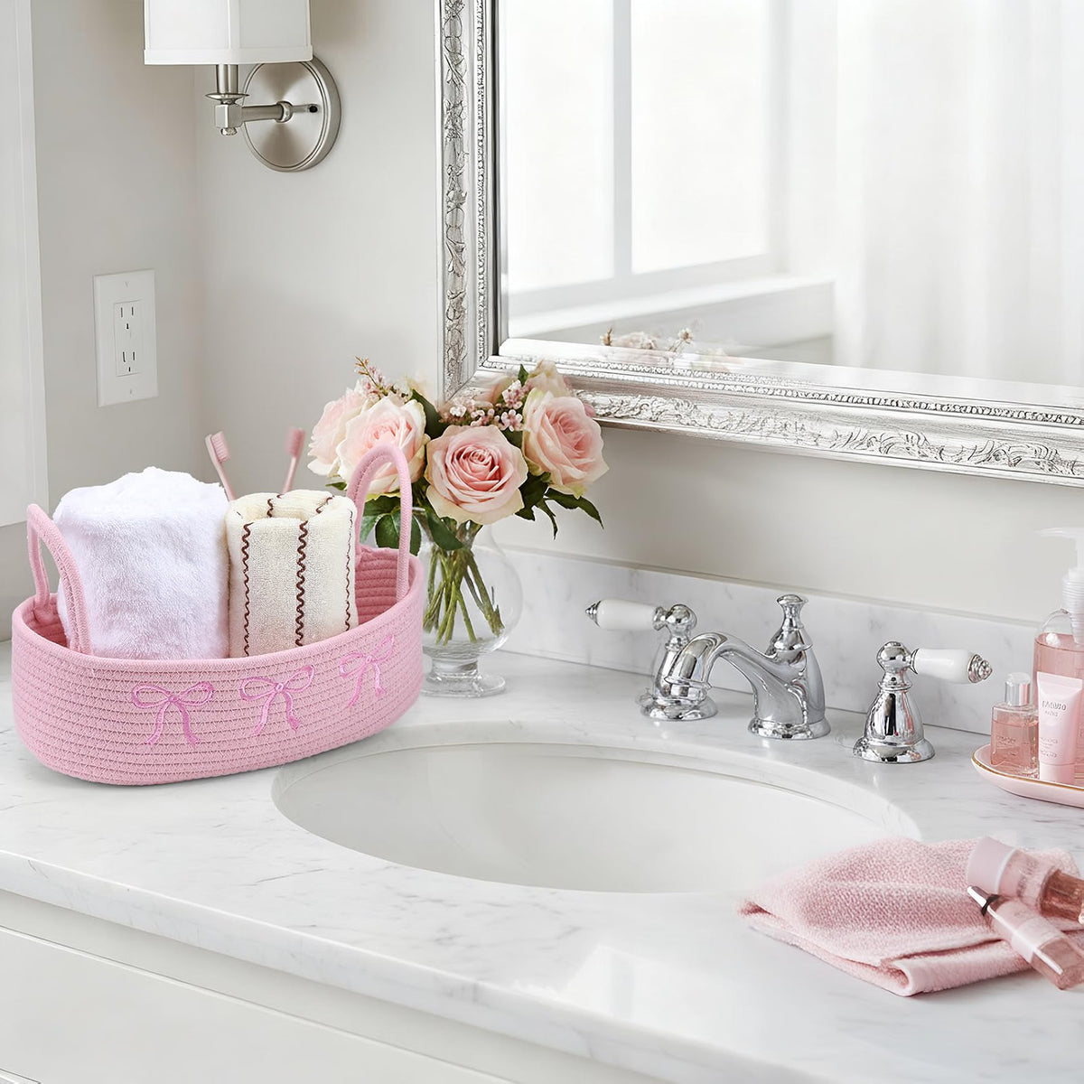 Home Collection Cotton Rope Woven Bathroom Storage Basket with Handle 13 Inch