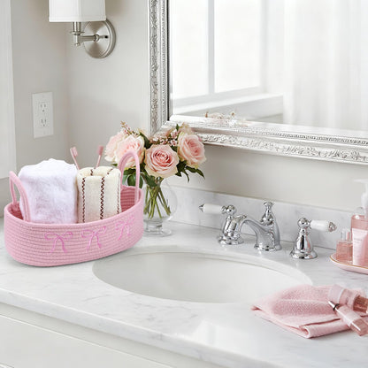 Home Collection Cotton Rope Woven Bathroom Storage Basket with Handle 13 Inch
