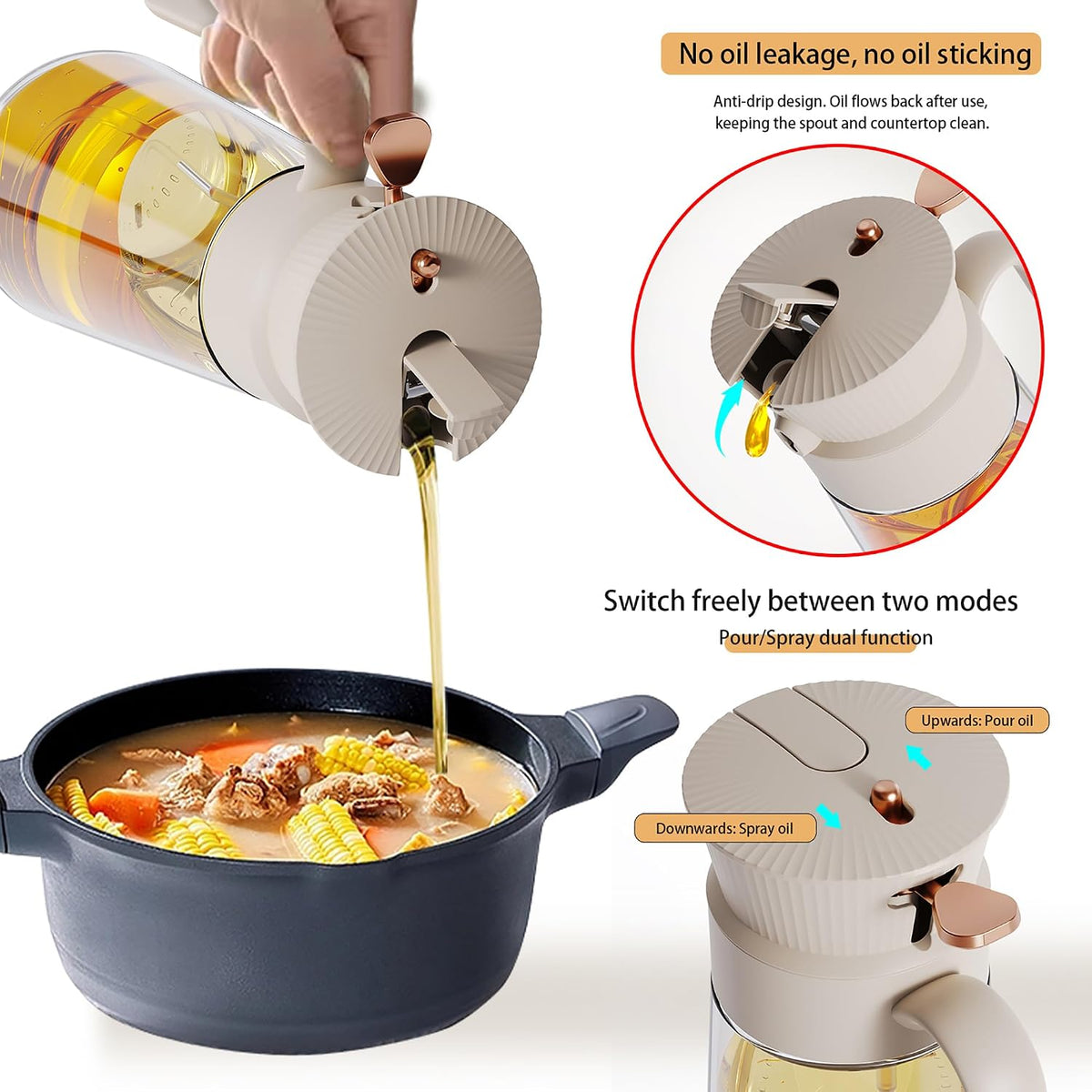 Home Collection 2-in-1 Glass Olive Oil Sprayer and Dispenser