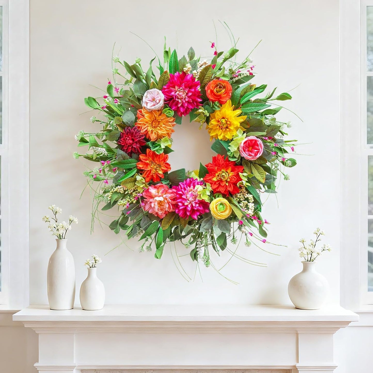 Home Collection Spring Summer Wreath with Peony Dahlia Rose 24 Inch