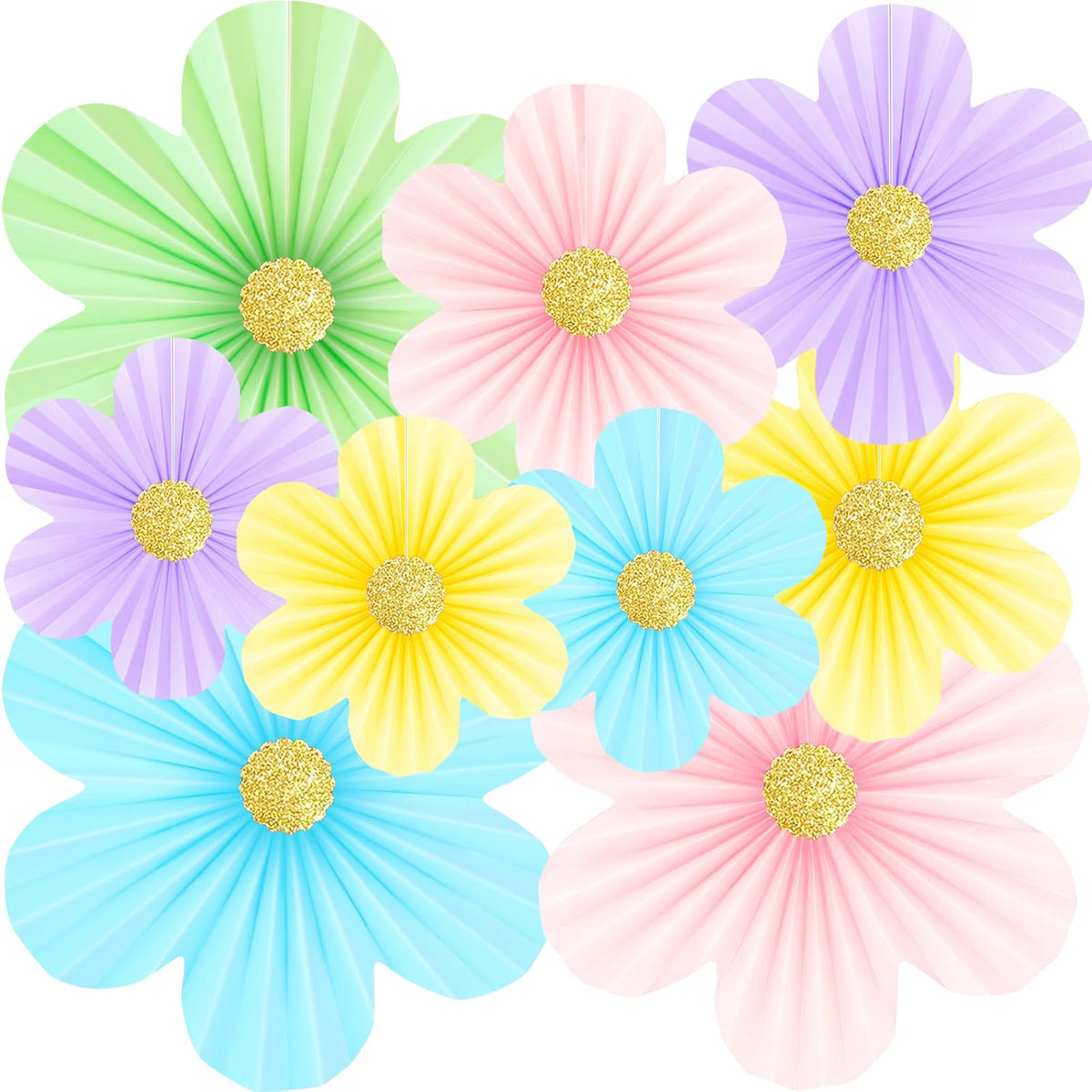 Home Collection Pastel Paper Flower Party Decorations with Gold Glitter Centers