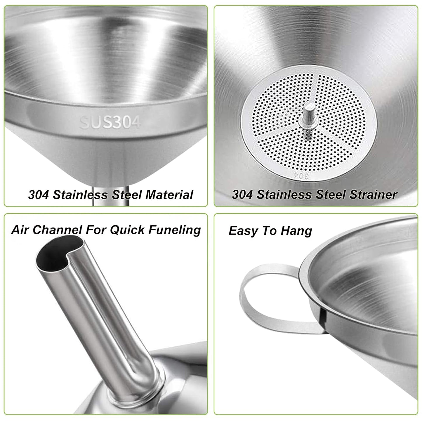 Home Collection Stainless Steel Kitchen Funnel with Detachable Strainer