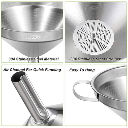 Home Collection Stainless Steel Kitchen Funnel with Detachable Strainer